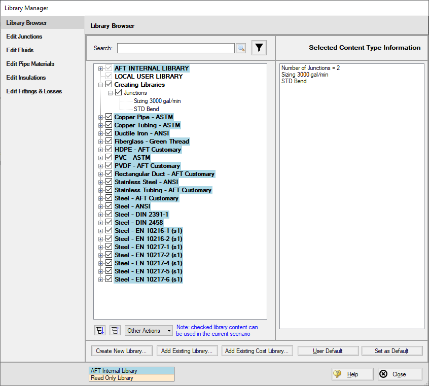 The Library Manager Window showing the components moved to the new external library from the local user library.